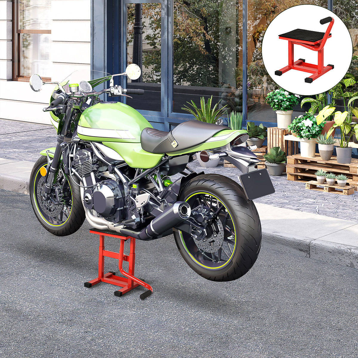 Universele verstelbare motorlift, hydraulische krik voor off-road motor, crossmotor en supermotard, rood