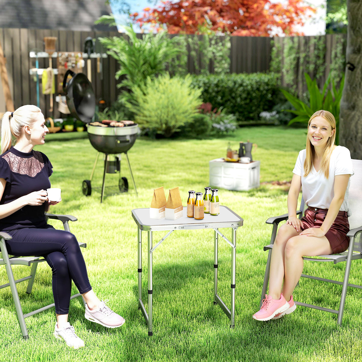 Table Pliante Table de Camping Table de Jardin Hauteur réglable Aluminium MDF Blanc