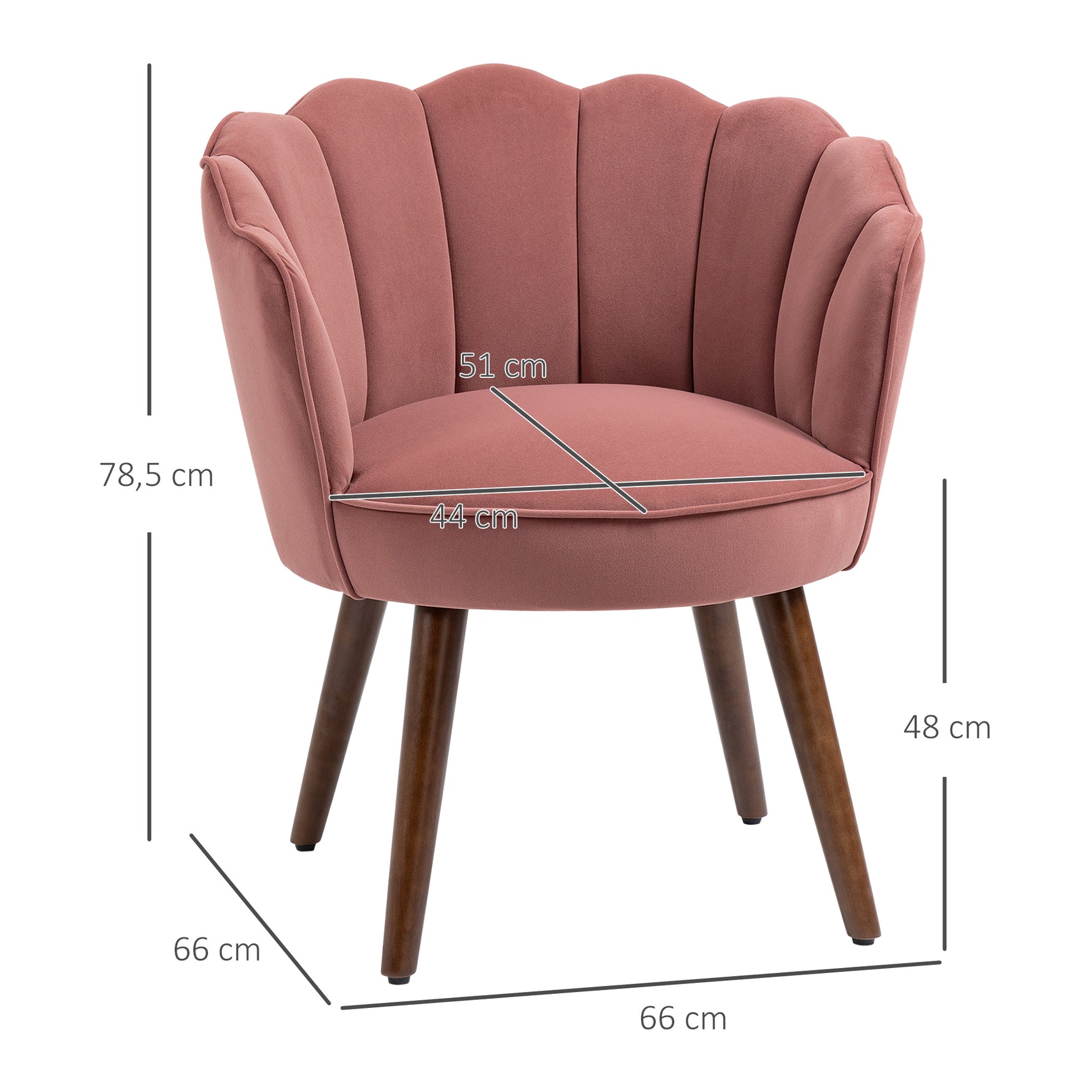 Fauteuil Coquillage Fauteuil de Salon Chambre avec Dossier et Coussin Aspect Velours Pieds en Bois hévéa 66L x