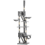 Floor-to-ceiling cat tree, height-adjustable cat tower from 240-260 cm with multiple levels, light gray