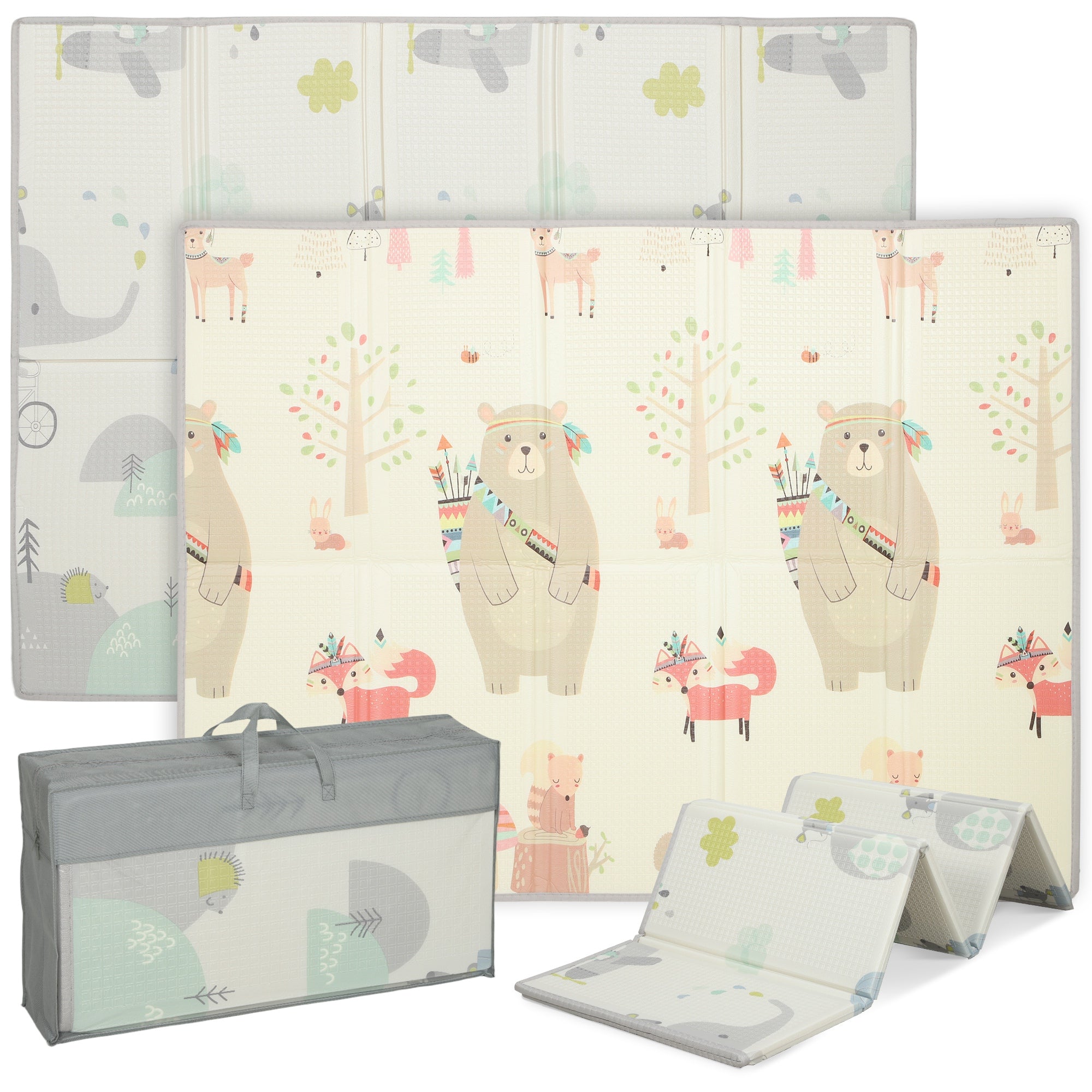 Tapis de jeu pour bébé pliable et réversible, tapis de sol en mousse épais, 200 x 150 x 1,5 cm, multicolore