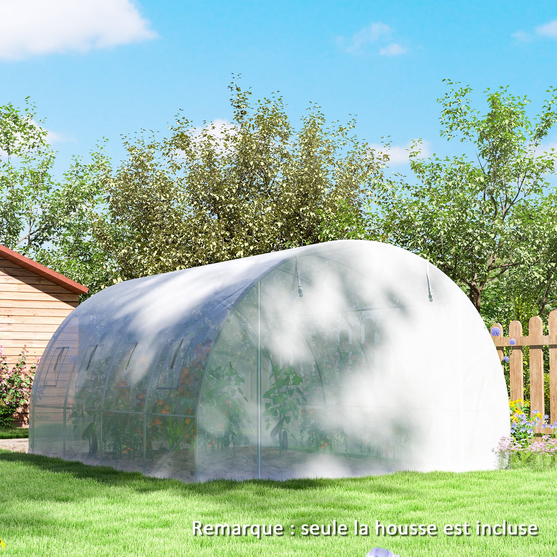 Bâche de rechange serre tunnel 12 m² 4 x 3 x 2 m PE anti-UV imperméable 8 fenêtres + porte enroulable zippée blanc