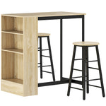 Bartisch-Set mit Hockern, offenen Fächern, verstellbarem Regal und Fußstützen, Eiche und Schwarz