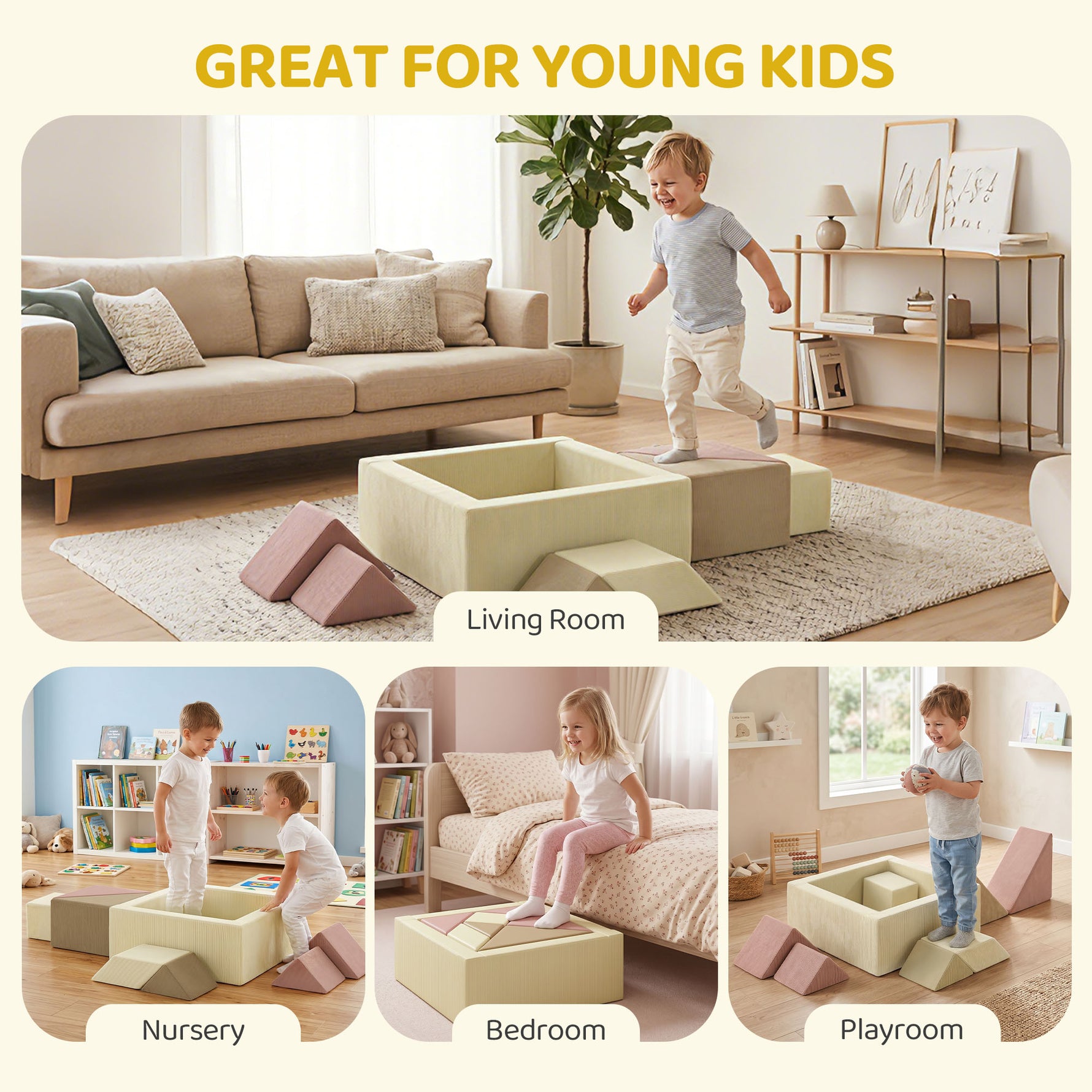 Parcours motricité bébé 9PCS avec piscine à balles, module en mousse souple avec housse en velours côtelé, multicolore