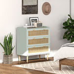 Commode design bohème en rotin avec 3 tiroirs, meuble de rangement pour le salon, le couloir, l'entrée, vert olive
