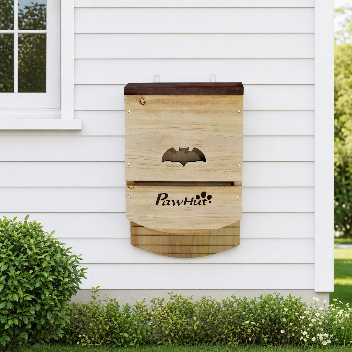 Set di 3 casette per pipistrelli in legno, rifugio per pipistrelli con piattaforma scanalata 23 x 9,5 x 36,5 cm, legno naturale