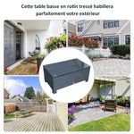 Table Basse de Jardin Plateau Verre trempé 5 mm rotin tressé 85 x 50 x 39cm Max. 50 kg Noir