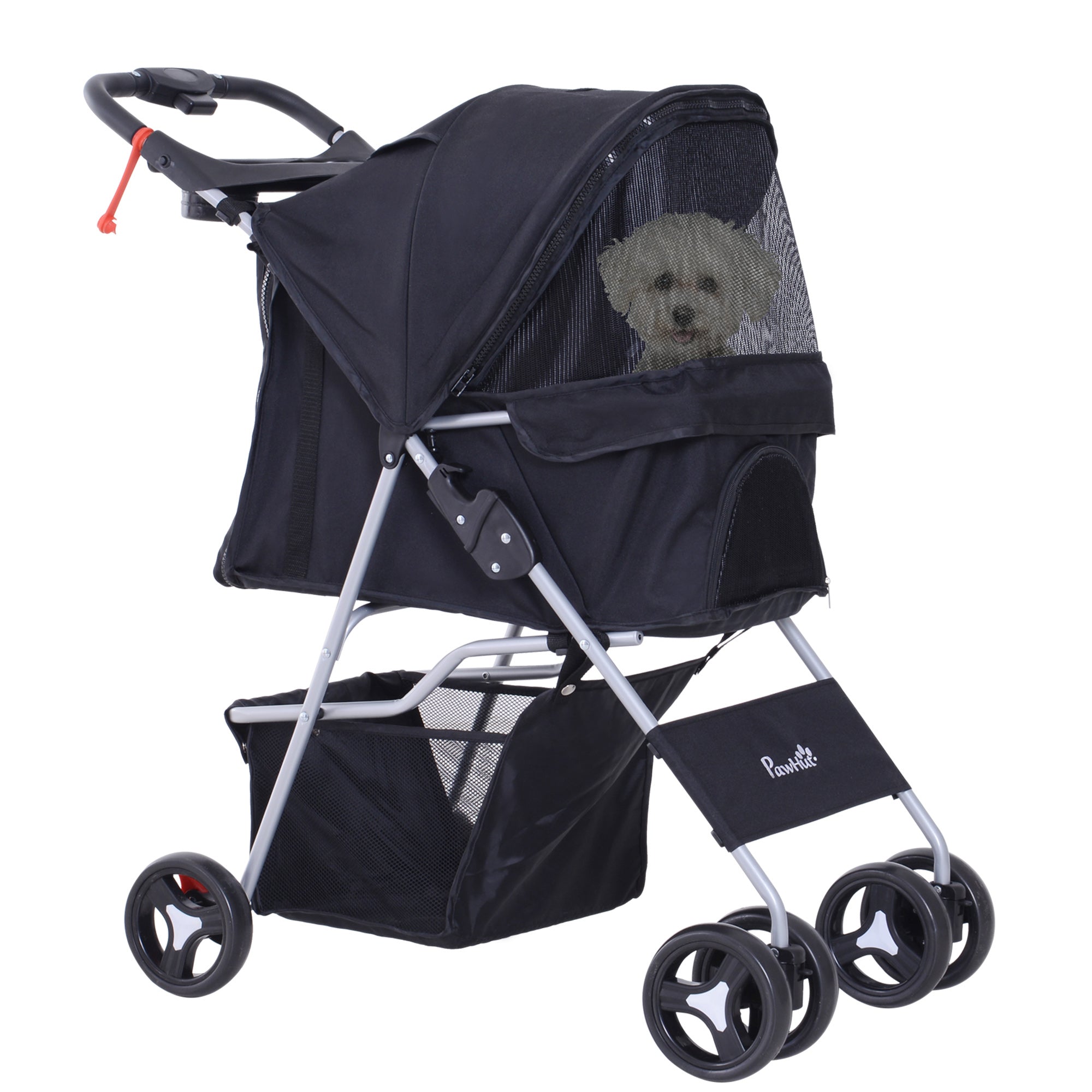 Hunde-Buggy, 77 L x 45 B x 99,5 H cm, klappbar, wasserdicht, 600D Oxford-Gewebe, 4 Räder, Schwarz