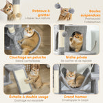 Arbre à chat tour de jeux pour chat 8 poteaux à griffer 4 plateformes 2 niches  échelle et 3 boules hauteur 192 cm gris