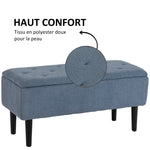 Banc de rangement coffre de rangement revêtement bouclette, pieds en bois de caoutchouc 95 x 38 x 45 cm bleu