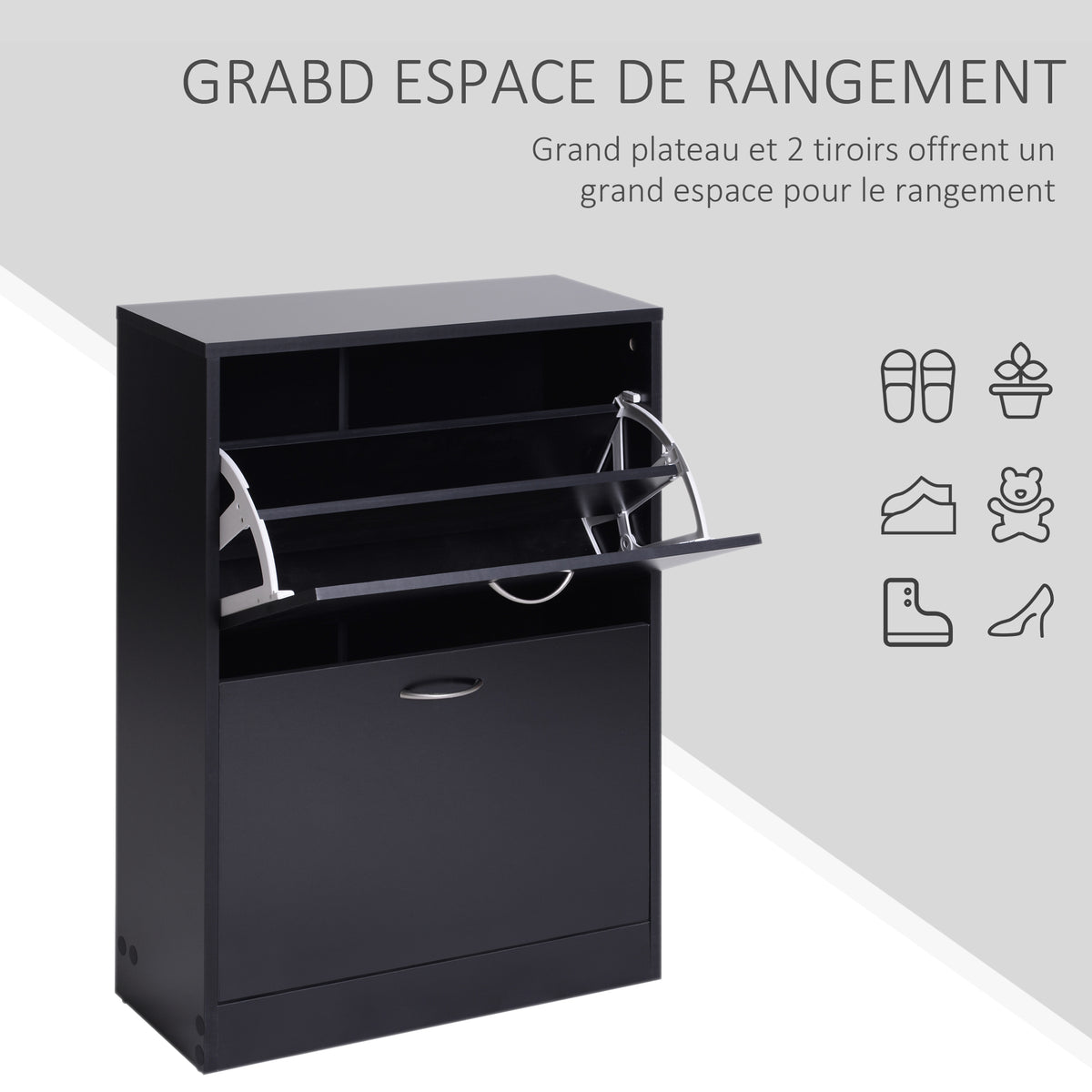 Scarpiera mobile portascarpe dim. 60L x 24P x 80A cm 2 ante a ribalta nero