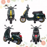 Scooter électrique enfant Vespa 6 V dim. 107L x 47l x 73H cm Musique MP3 Port USB Phare 2 roues d'entraînement - Vert