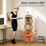 Bibliothèque Rotative à 4 Niveaux, Étagère Rangement avec 16 Compartiments, 39 x 39 x 128,3 cm, Chêne