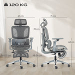 Chaise Bureau Ergonomique avec Accoudoirs 6D Appui-Tête et Profondeur d'Assise Réglables Maille Gris