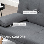 Canapé convertible 3 places, canapé-lit rembourré avec dossier réglable 3 niveaux, 2 coussins et 2 porte-gobelets intégrés, tissu de lin, pour salon, chambre d'amis, petit espace, gris foncé