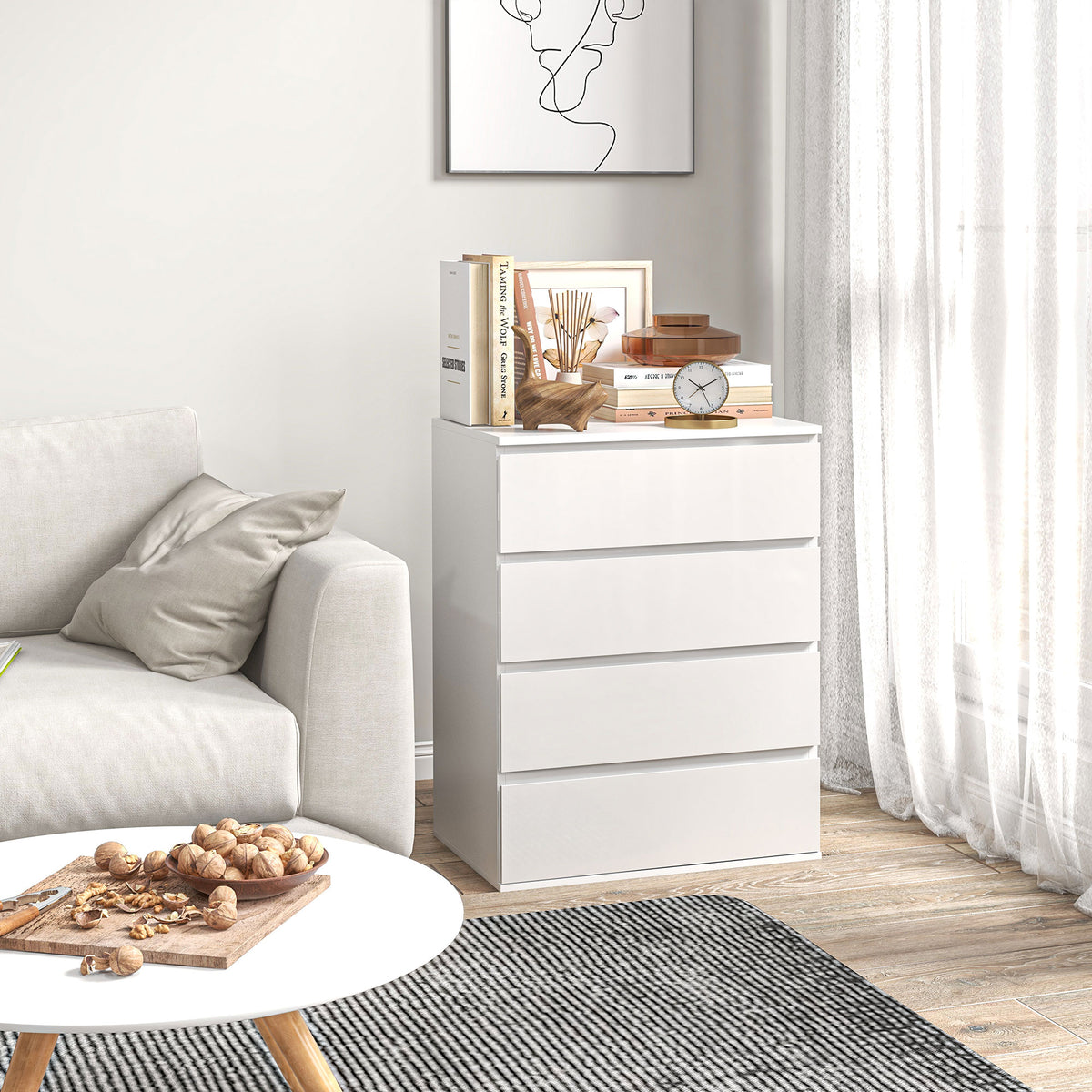 Commode 4 tiroirs meuble de rangement sans poignées design minimaliste 60 x 40 x 80 cm blanc