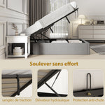 Lit coffre 140 x 190 cm, cadre de lit double rembourré, sommier à lattes en bois, rangement caché, sans bruit, gris