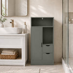 Mobiletto da bagno, mobile contenitore stretto con 2 cassetti, scomparti a giorno, 50x25x100 cm, verde chiaro