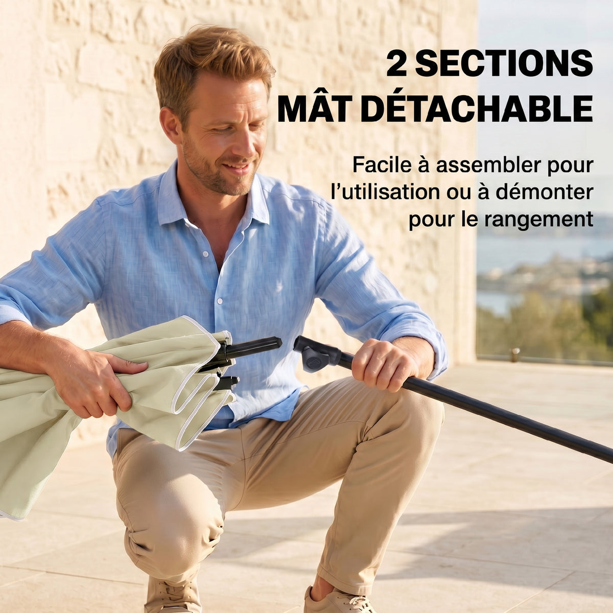 Ombrellone da giardino ombrellone dritto rettangolare inclinabile alluminio metallo poliestere ad alta densità 2 x 1,3 m beige chiaro