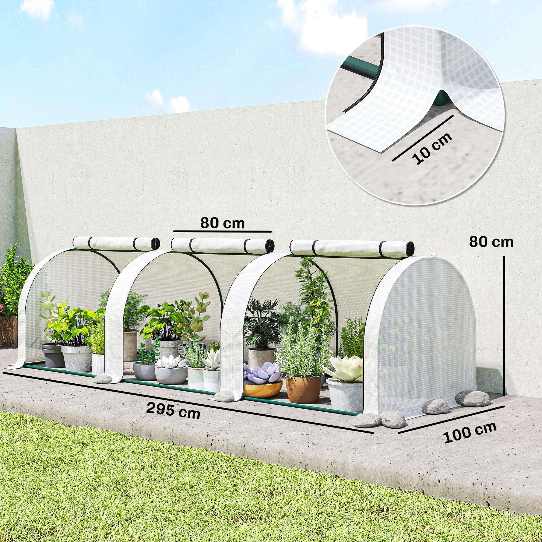 Mini Serre de Jardin Serre à tomates 3L x 1l x 0,8H m Acier PE Haute densité 140 g/m² Anti-UV 3 fenêtres Blanc