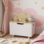 Coffre à jouet enfant sur roulettes, coffre de rangement enfant avec couvercle rabattable, 59 x 30 x 53 cm, blanc
