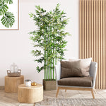 Bambou Artificiel 180 cm, Feuilles Réalistes et Pot en Bois de Pin, Facile à Nettoyer, pour Maison Bureau, Vert