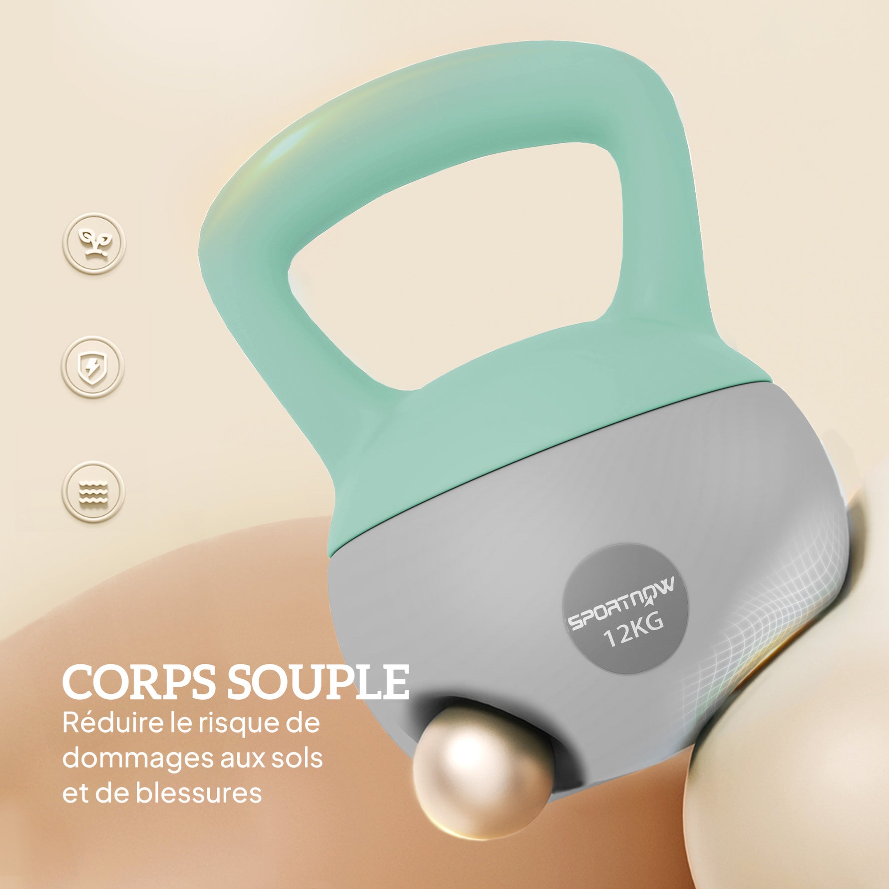 Kettlebell 12 kg haltère avec poignée antidérapante pour fitness musculation cardio, 21 x 21 x 30 cm, gris et vert
