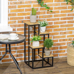 Étagère à plantes étagère à fleurs en métal et bois 4 niveaux de différentes hauteurs style industriel 34 x 34 x 66 cm