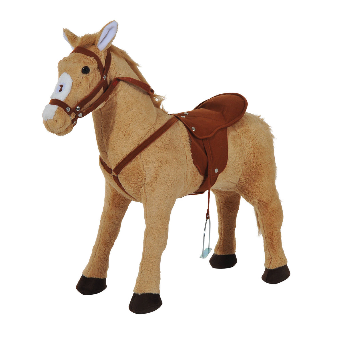 Cheval debout en peluche pour enfant à partir de 2 ans avec effets sonores selle et bride 85 cm (longueur) beige