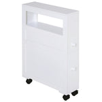 Badezimmer-Rollwagen, WC-Schrank, offenes Regal mit 2 Schubladen, 16 x 52 x 71,5 cm, weiß