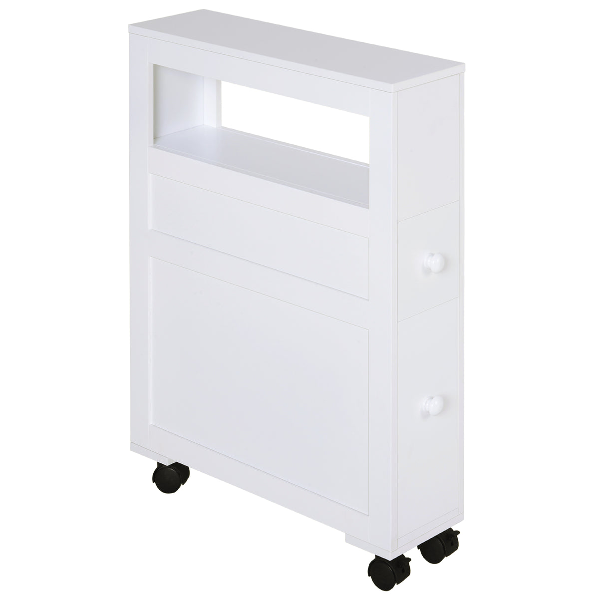 Badezimmer-Rollwagen, WC-Schrank, offenes Regal mit 2 Schubladen, 16 x 52 x 71,5 cm, weiß