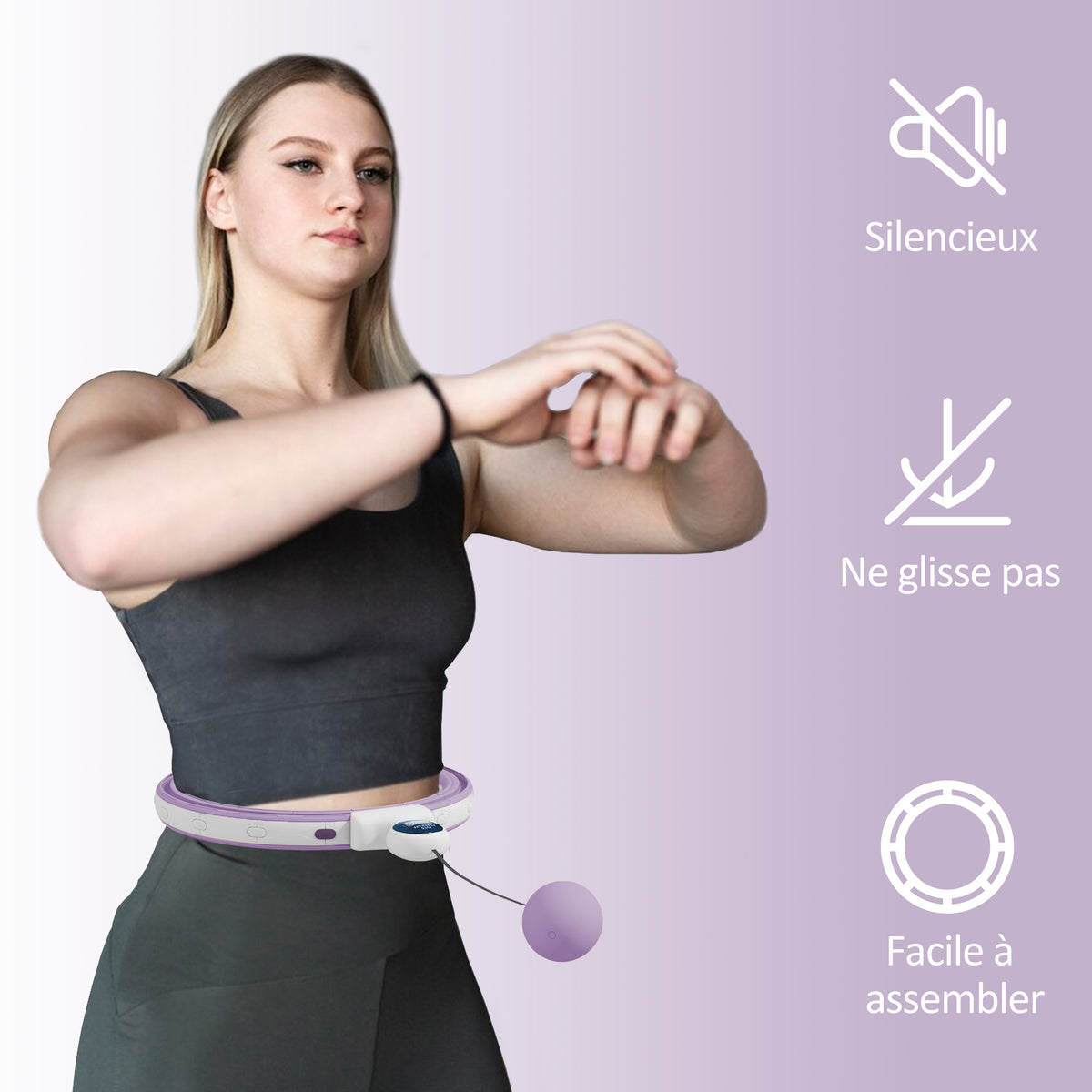 Hula hoop cerceau avec picots de massage ajustable 76-113 cm de tour de taille 16 segments amovibles 139x4,5cm violet