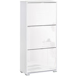 Meuble à Chaussures Armoire à chaussures 3 Portes abattantes 3 Compartiments en bois 60L x 26I x 124H cm Blanc laqué