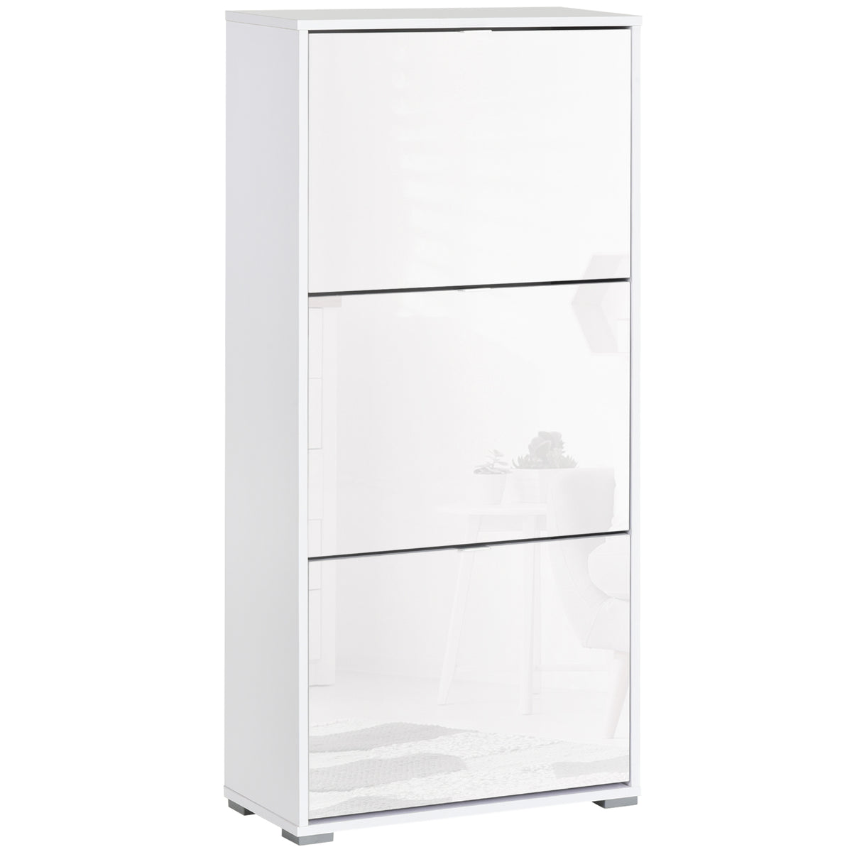 Meuble à Chaussures Armoire à chaussures 3 Portes abattantes 3 Compartiments en bois 60L x 26I x 124H cm Blanc laqué