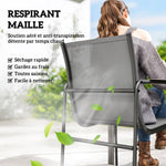 Ensemble de Salle à Manger d'Extérieur 7 Pièces pour 6 Personnes, Table en Verre et Chaises en Maille avec Accoudoirs Décoratifs, Gris