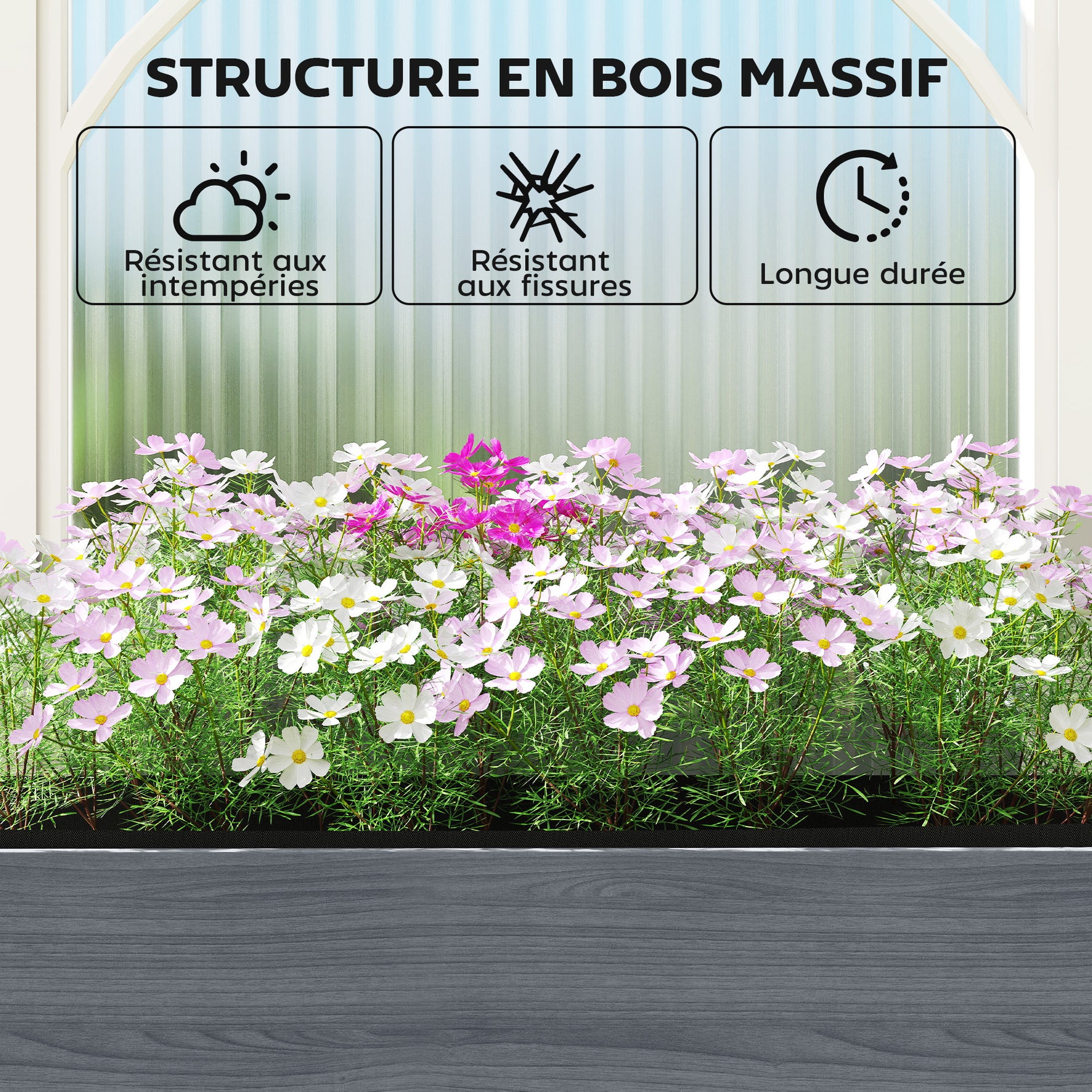 Carré Potager avec pieds Lit de Jardin Surélevé 4 trous de drainage et Tissu non tissé,  98 x 37 x 90 cm, gris