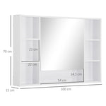 Armoire murale salle de bain avec miroir, meuble salle de bain, 7 étagères ouvertes et placard,100 x 15 x 70 cm, blanc