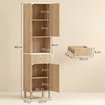 Armoire salle de bain haute meuble de rangement colonne avec tiroir coulissant silencieux 2 placards 41,5x30x168cm chêne
