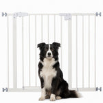 Barrière de sécurité largueur réglable 74-80 / 91,5-97,5 cm double verrouillage fermeture automatique barrière chien pour porte couloir escalier sans perçage acier blanc