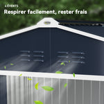 Abri de jardin 5,4 m² 2,77 x 1,95 x 1,92 m kit de fondation incluse porte coulissante ventilations tôle acier gris foncé