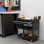 Chariot d'atelier servante atelier à 3 niveaux avec tiroir, porte-outils latéral et poignée, 82x35x76 cm, noir