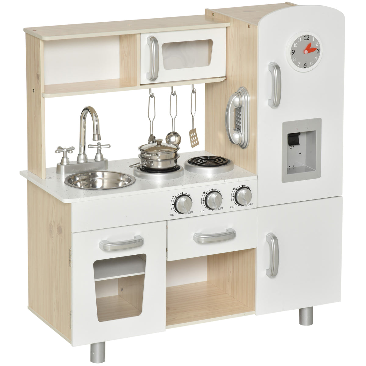 Cuisine Bois Jeu d'imitation - Cuisine Enfant - Nombreux Accessoires & rangements Inclus - MDF pin Blanc chêne Clair
