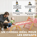 Triangle d'escalade enfants 8 en 1 avec rampe double face, arc d'escalade en bois avec toboggan & échelle, rose