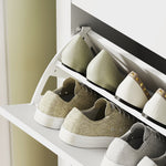 Meuble à chaussures 14 paires, armoire à chaussures avec 2 tiroirs rabattables, étagères amovibles et réglables, blanc