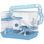 Cage pour hamster portable avec cabane, roue de course, gamelle, bouteille d'eau, 47,5 x 31,5 x 29,5 cm, bleu clair