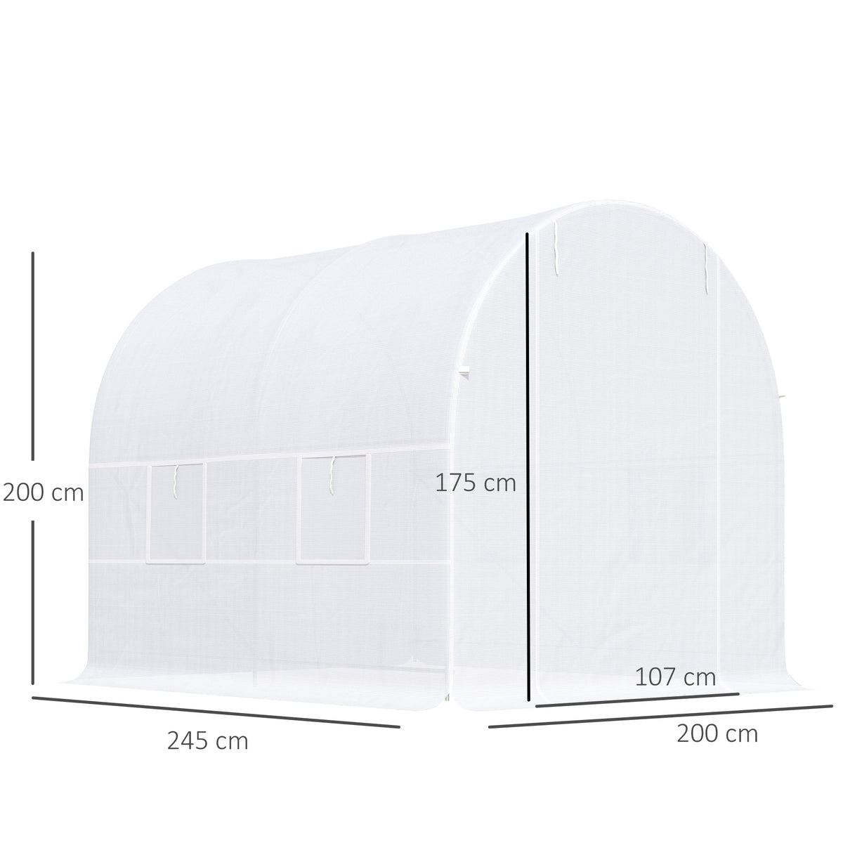 Serre de Jardin Tunnel Surface Sol 5 m² 2,5L x 2l x 2H m châssis Tubulaire renforcé 18 mm 4 fenêtres Blanc