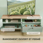 Meuble TV 120 cm, meuble télé pour téléviseur jusqu'à 36 pouces avec 2 portes, tiroir, compartiment ouvert, vert clair