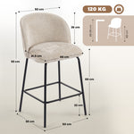 Lot de 2 tabourets de bar, chaises de bar avec repose-pieds et dossier, tissu en chenille, hauteur d'assise 68 cm, beige