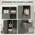Mobiletto da bagno, mobile contenitore stretto con 2 cassetti, scomparti a giorno, 50x25x100 cm, verde chiaro