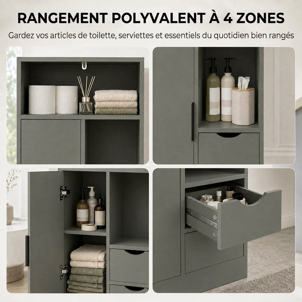 Mobiletto da bagno, mobile contenitore stretto con 2 cassetti, scomparti a giorno, 50x25x100 cm, verde chiaro